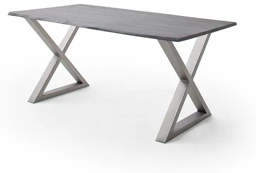 Jedálenský stôl Calabria podnož X oceľ Rozmer: doska akácia sivá 3,5 cm 180 x 100