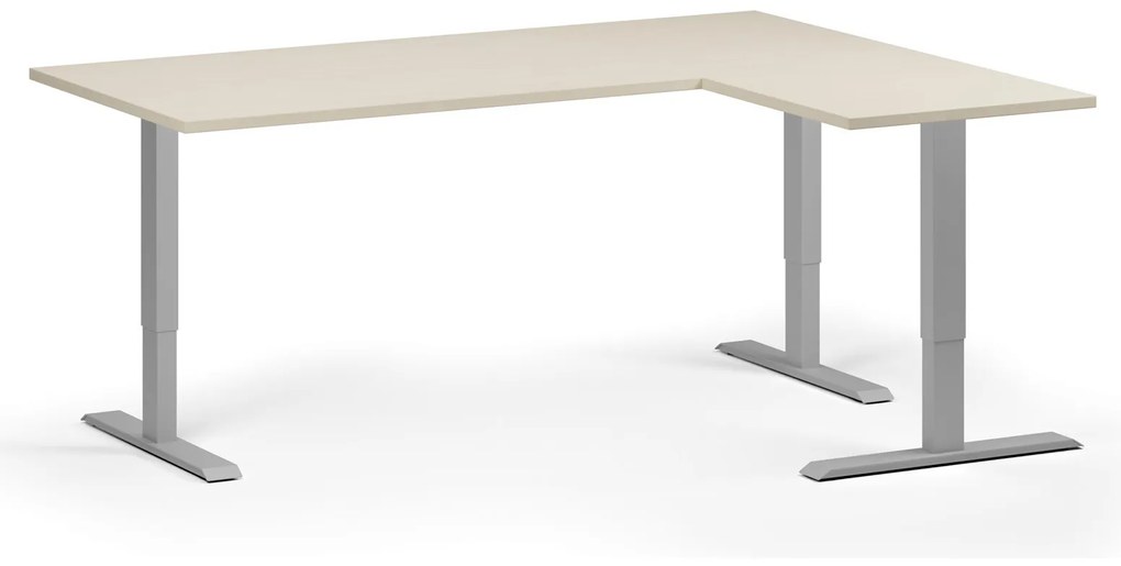 Výškovo nastaviteľný stôl, 180x140 cm, 3 motory, L/P, sivá podnož, breza
