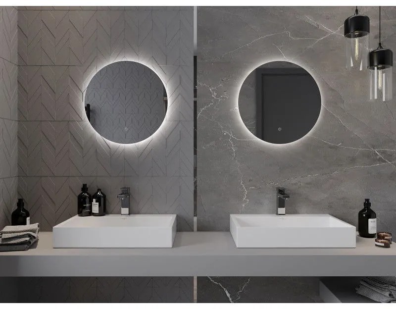 Mexen Erg, okrúhle LED podsvietené kúpeľňové zrkadlo 50 cm, 6000K, vykurovacia podložka proti zahmlievaniu, 9823-050-050-611-00