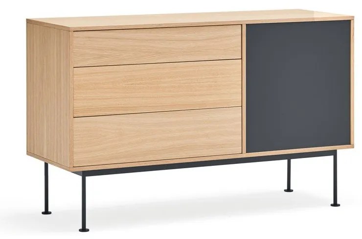 Antracitovosivá komoda v dubovom dekore Teulat Yoko, šírka 128 cm