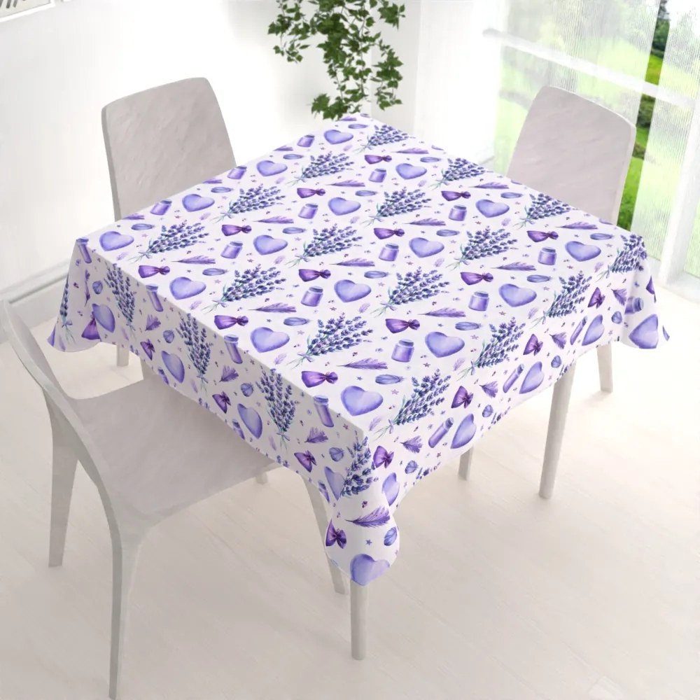 Biante Dekoračný štvorcový obrus PML-055 Levandule a srdcia na bielom 80x80 cm