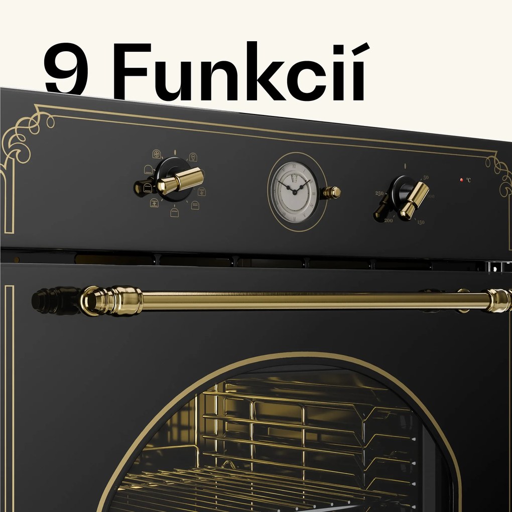 Klarstein Victoria, vstavaná rúra, retro vzhľad, 9 funkcií, 50 – 250 °C, čierna