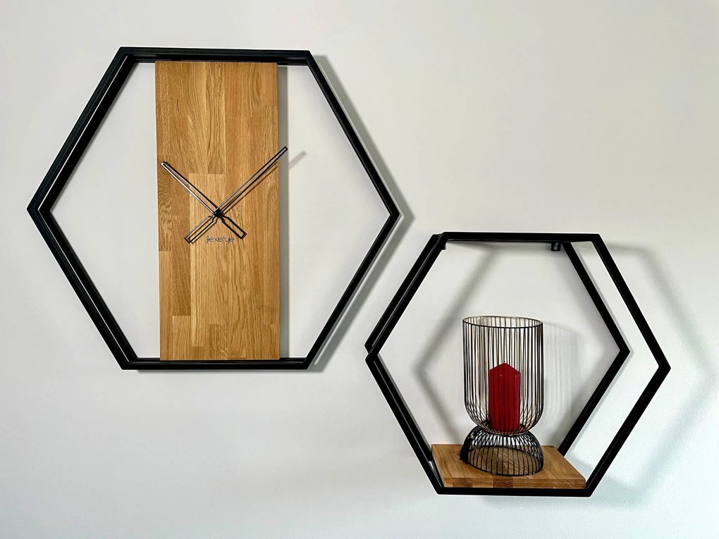 Dekorstudio Nástenná polica LOFT hexagon dubová 60cm