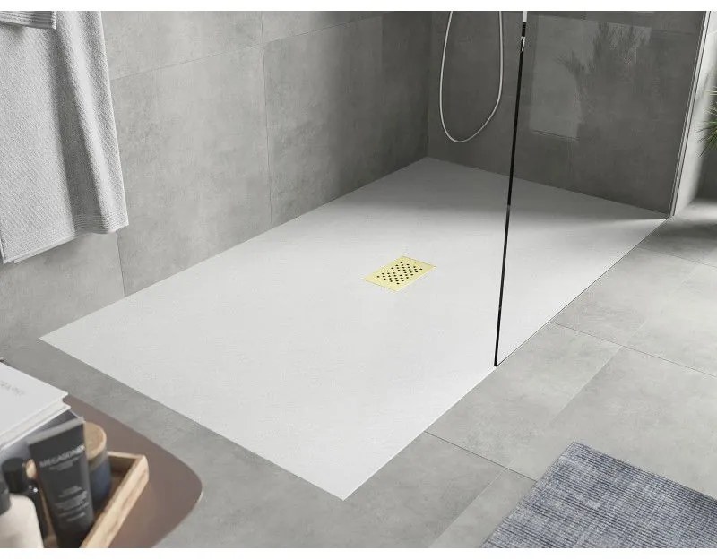 Mexen Hugo, obdĺžniková sprchová vanička SMC 200 x 100 cm, biela, zlatá krytka, 42101020-G