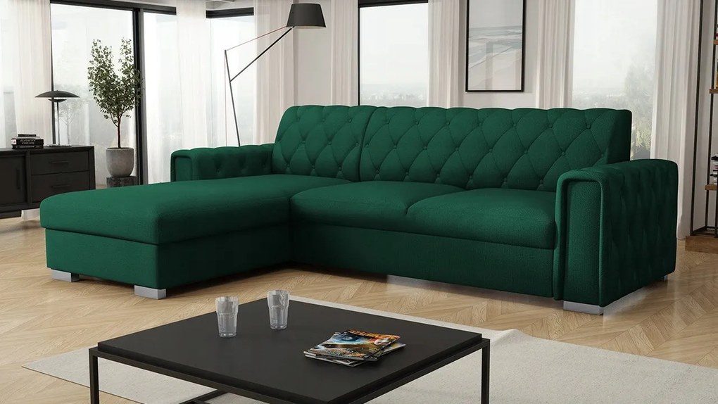 Rohová sedacia súprava Nazit (tmavozelená)