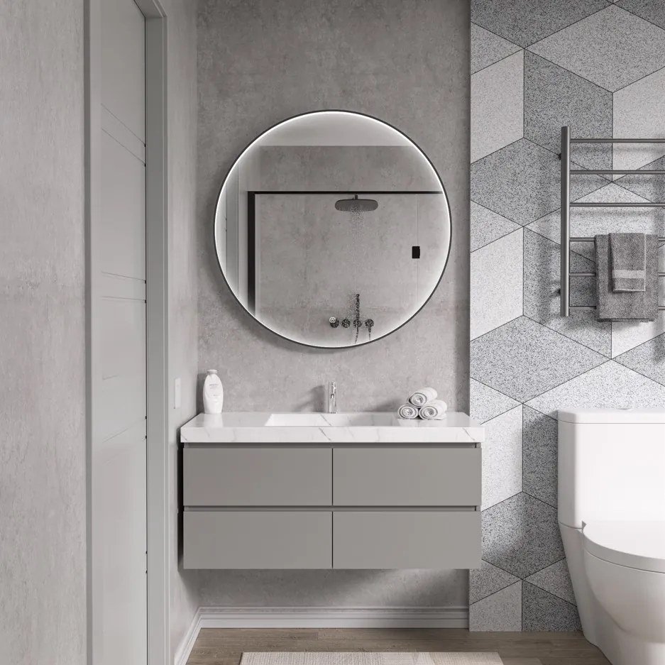 Erga Charlotte, okrúhle LED zrkadlo 90cm, čierny kovový rám, 2070 lm, 6500K, predné bočné osvetlenie, ERG-V01-204-9090-BK