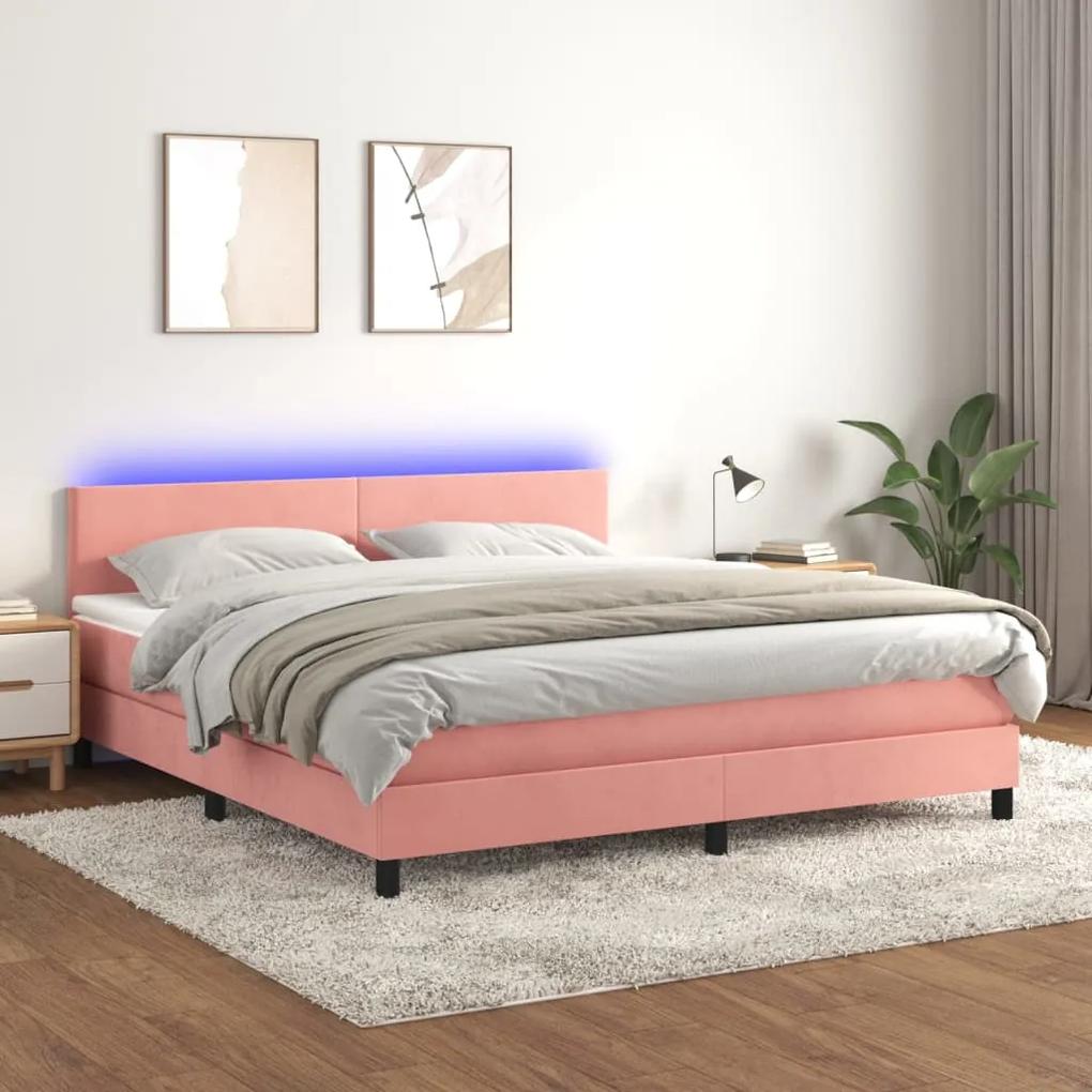 Posteľný rám boxsping s matracom a LED ružový 180x200 cm zamat 3134302