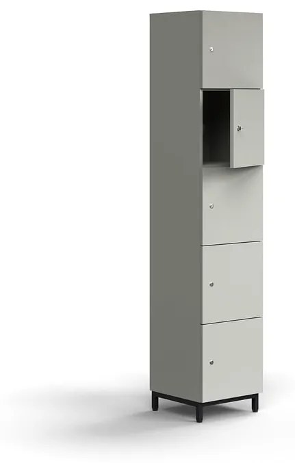 Priehradková skrinka QBUS, 5 priehradiek, na nožičkách, 2020x400x420 mm, čierna, svetlošedá