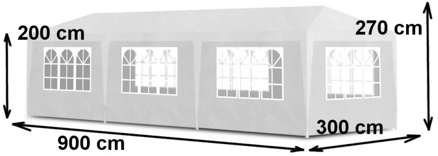 Záhradný stan 8 stenový 3x9 m -  biely