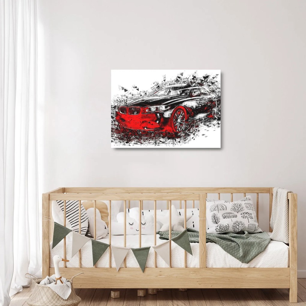Sklenený obraz - Maľované auto v akcii (70x50 cm)