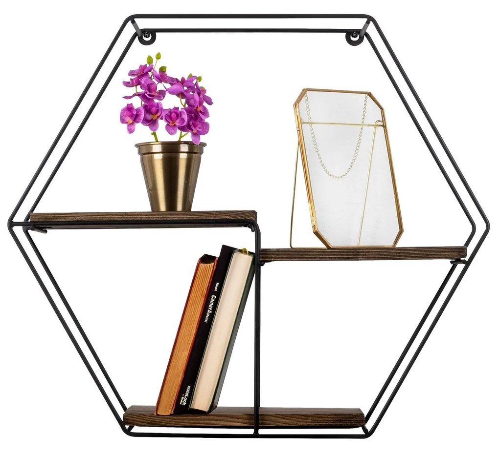 Nástenná polica NARCISSUS z masívu čierna/orech