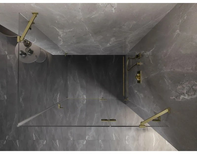 Mexen Lunar, pravostranný výklopný sprchový kút 90 x 80 cm, 8mm číre sklo, zlatý kartáčovaný - 834-090-080-55-00-P