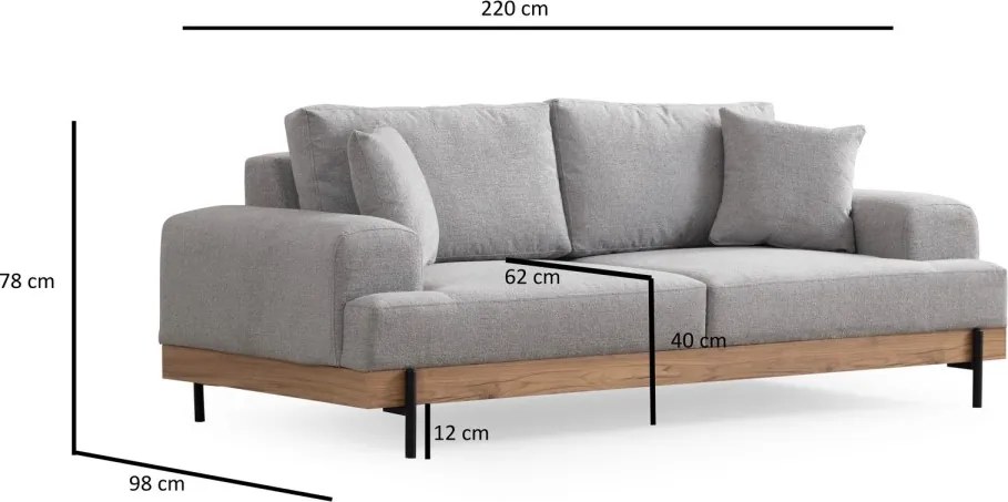 Třímístní pohovka Eti 220 cm šedá/dub přírodní