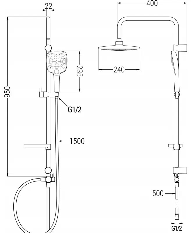 Mexen sprchový set X17 s hornou hlavicou 24cm, chróm, 798171791-00