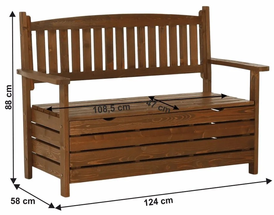 Tempo Kondela Záhradná lavica Amula s úložným priestorom, hnedá - 124 cm