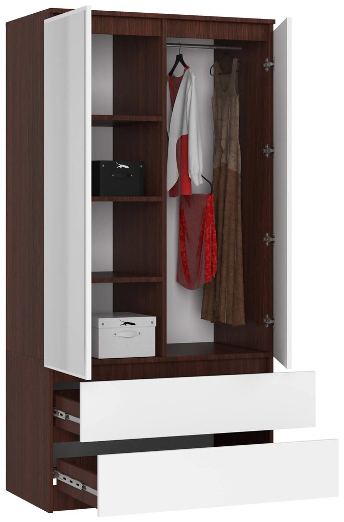 Šatníková skriňa Star so zrkadlom 90 cm wenge/biela