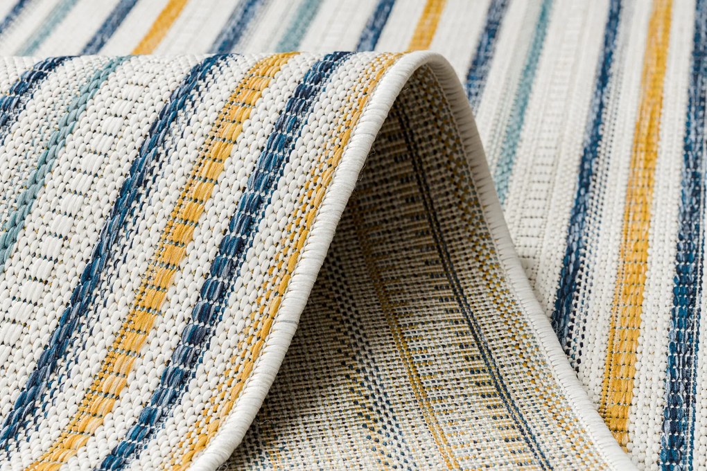 Koberec SISAL COOPER Pruhy, Etno 22237 ecru / tmavomodrý