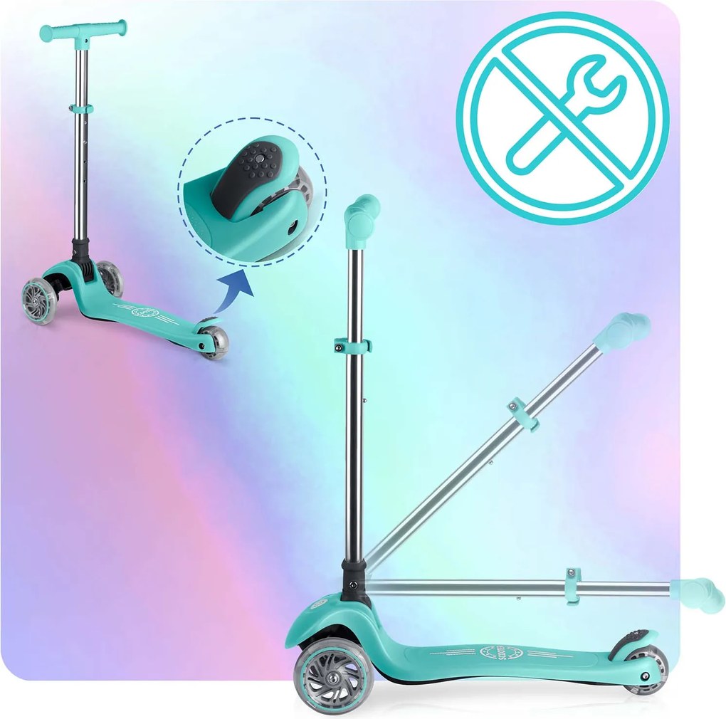 Ricokids Glow svietiaca v tme detská balančná Kolobežka - tyrkysová