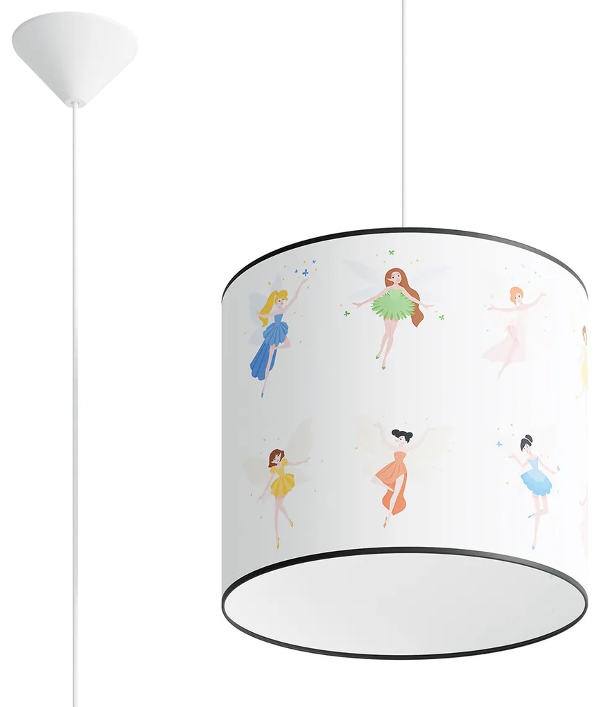 Detské závesné svietidlo Fairy, 1x plastové tienidlo so vzorom, (fi 30cm)