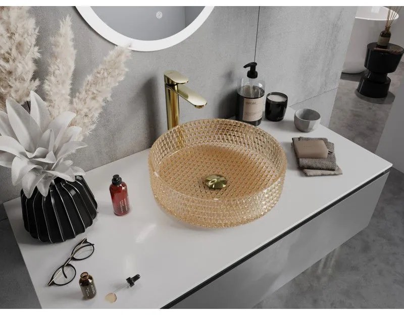 Mexen Aura, sklenené umývadlo na dosku 39 × 39 cm, ružové zlato, 24013968