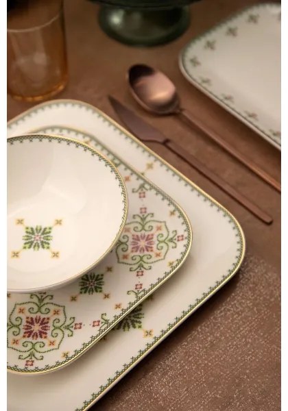 Jedálenská súprava 26 ks biela/zelená/porcelán