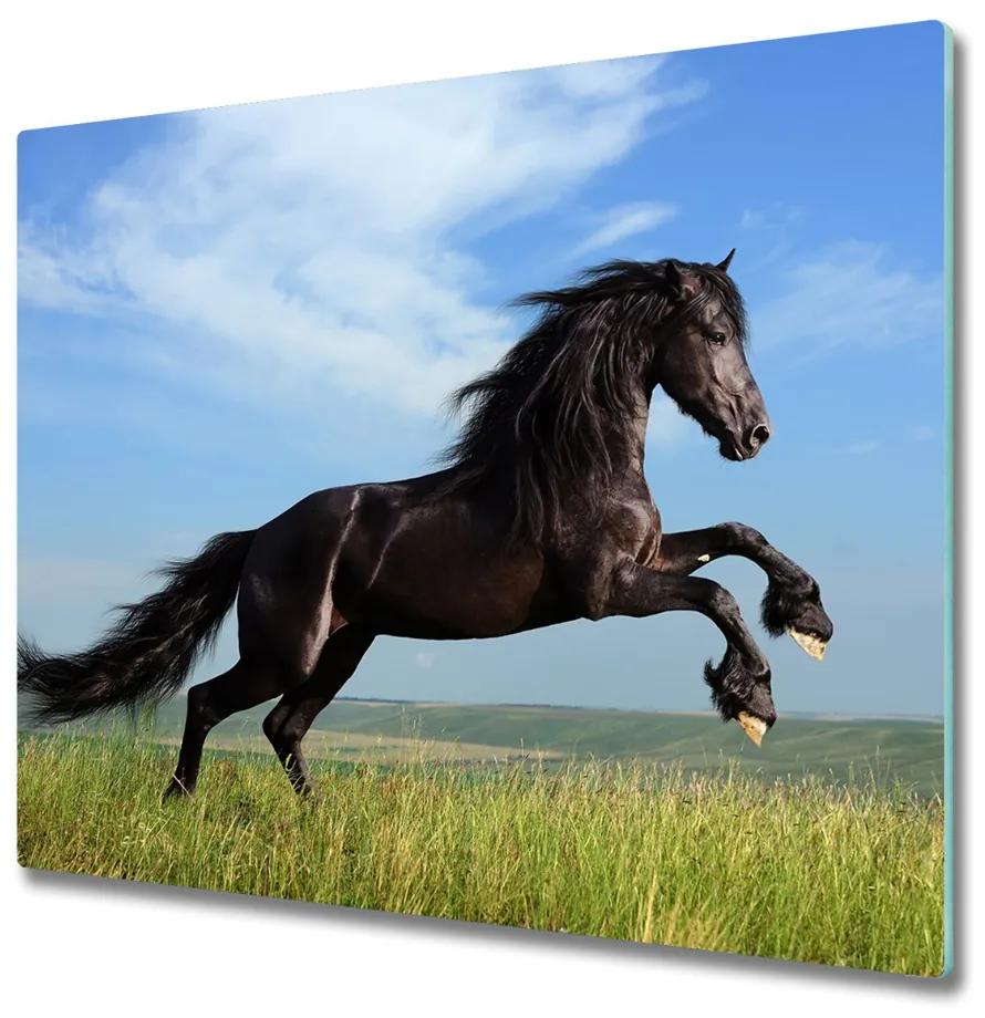 Sklenená doska na krájanie Čierny kôň na lúke 60x52 cm