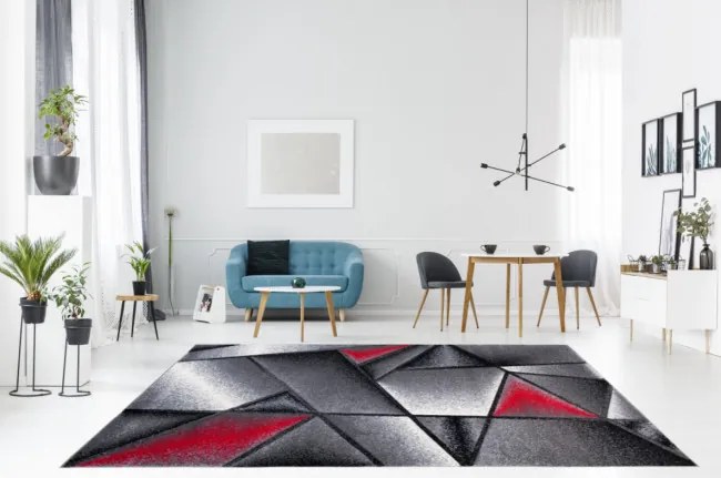 Koberec Sumatra J374C Shapes sivý, červený