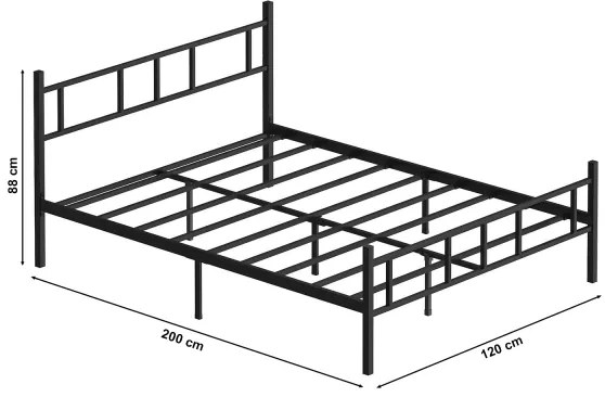 Kovová dvojlôžková posteľ PIRON 120 x 200 cm, čierna, nosnosť 120 kg