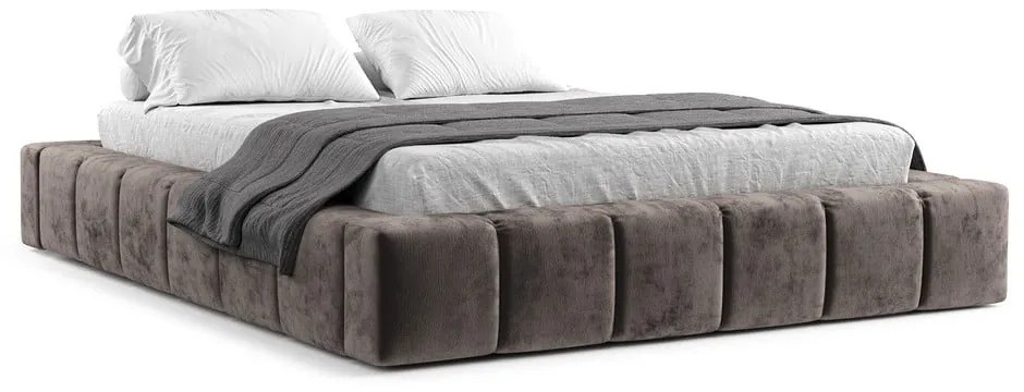 Hnedá čalúnená dvojlôžková posteľ s úložným priestorom s roštom 160x200 cm Aruba L – Maison de Rêve