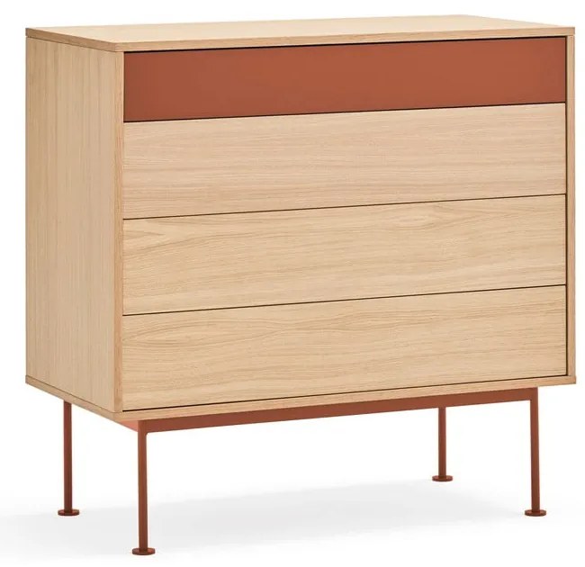 Tehlovočervená komoda v dubovom dekore so zásuvkami Teulat Yoko
