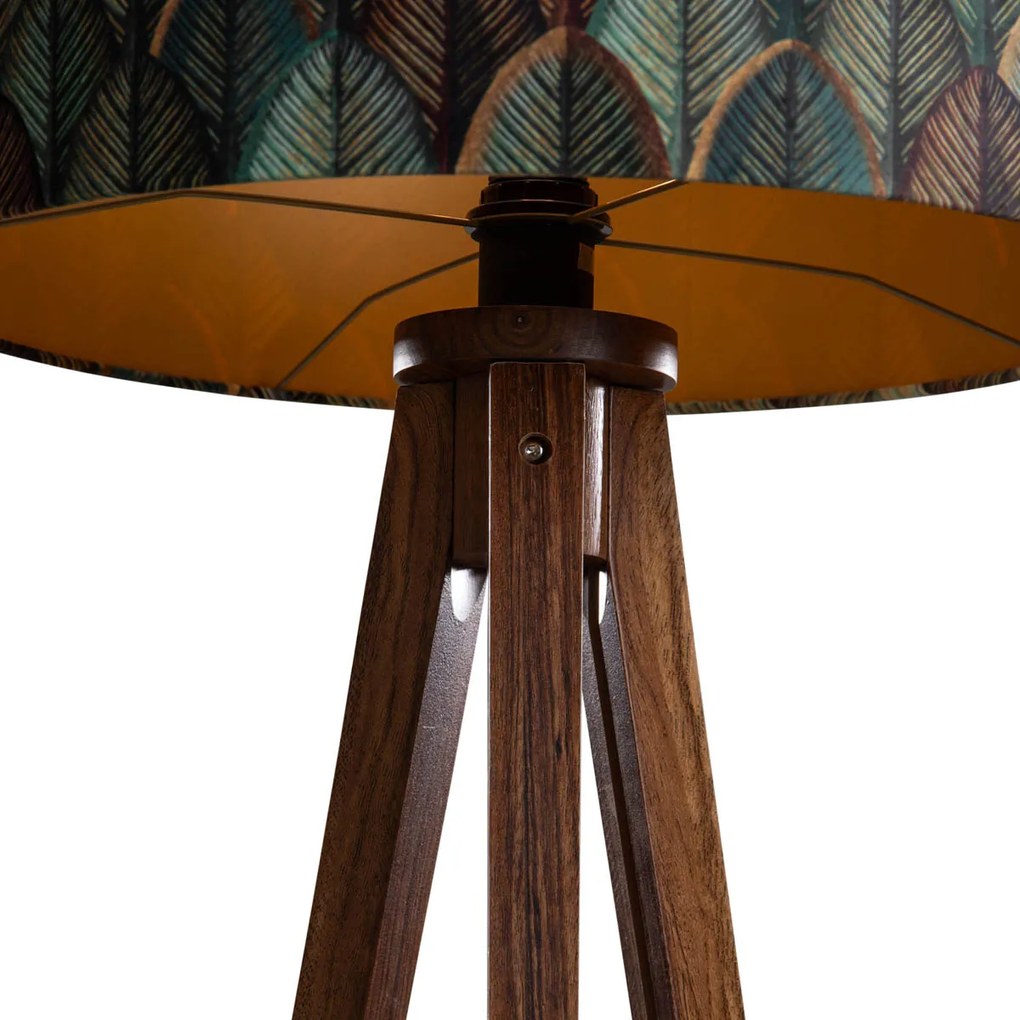 Stojacia lampa z orechového dreva s velúrovým tienidlom s dizajnom listov 50 cm - Tripod Classic