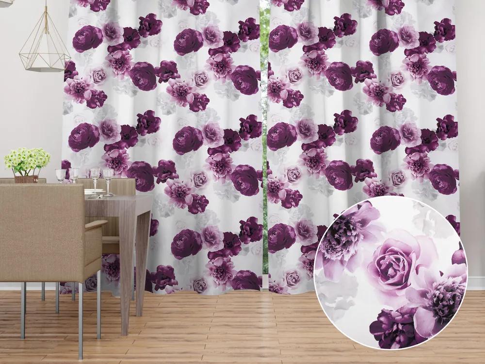 Biante Dekoračný záves PM-029 Veľké fialové kvety 145x150 cm