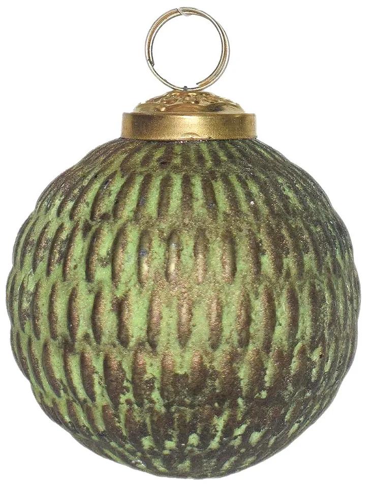 Zeleno-hnedá sklenená ozdoba gule - Ø7*7 cm