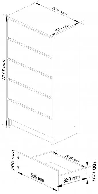 Komoda K60 5SZ CLP metalická, lesk