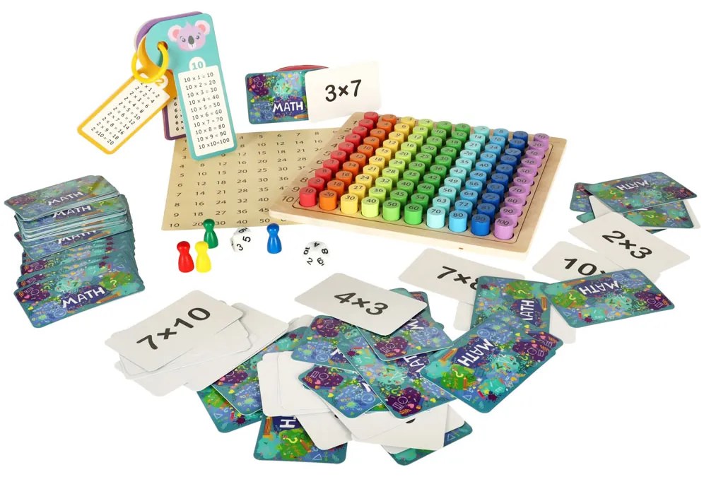 KIK Vzdelávacia drevená sada Tabuľka násobenia - farebné krúžky, 3+