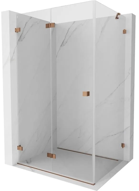 Mexen Lunar-F, 1-krídlový sprchový kút so skladacími dverami, ľavý, 85 x 70 cm, 8mm číre sklo, ružové zlato profil, 836-085-070-60-00-L