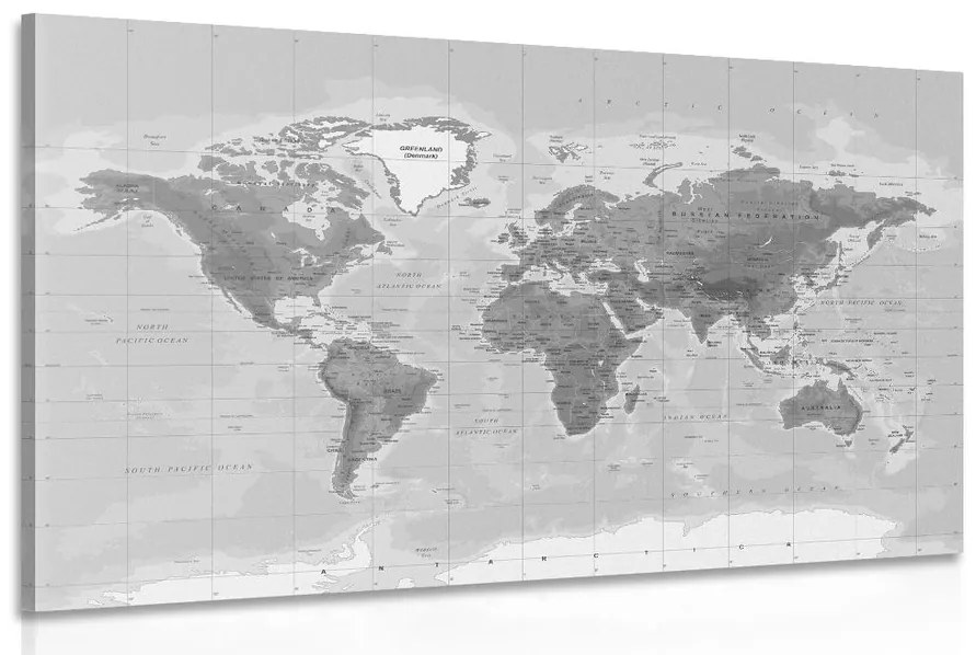 Obraz nádherná čiernobiela mapa sveta Varianta: 120x80