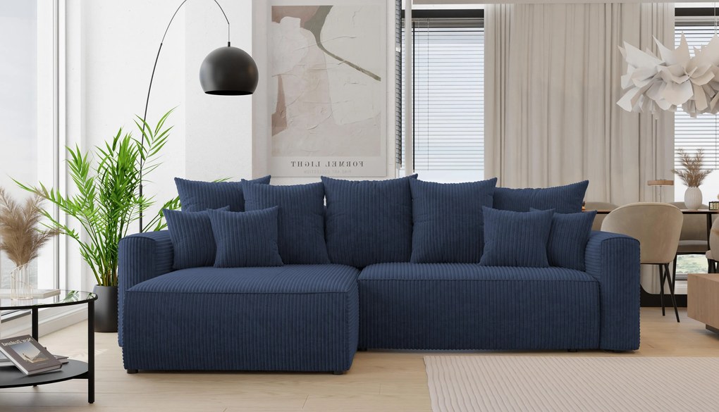 Rohová sedačka Baria (L) (tmavomodrá). Akcia -20%. Vlastná spoľahlivá doprava až k Vám domov. 1133085