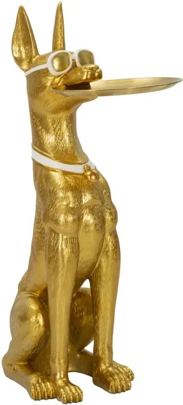Dekoratívna socha Dog Pit s podnosom 91 cm zlatá