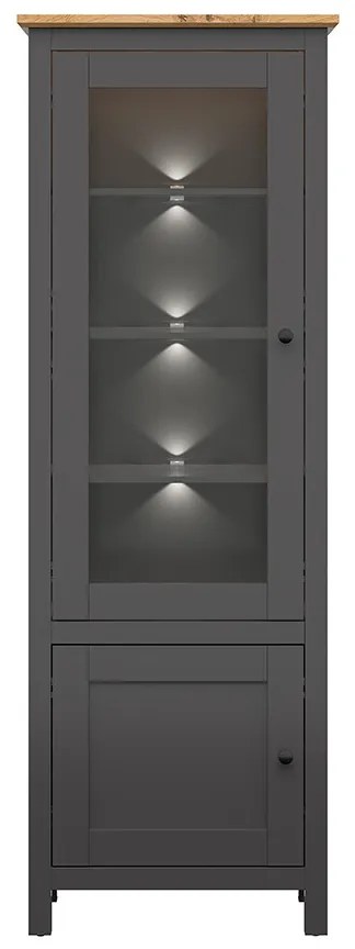 Vitrína BRW Hesen REG1W1D/20/7 (s LED osvetlením) (grafit + dub artisan). Akcia -18%. Vlastná spoľahlivá doprava až k Vám domov. 1062517