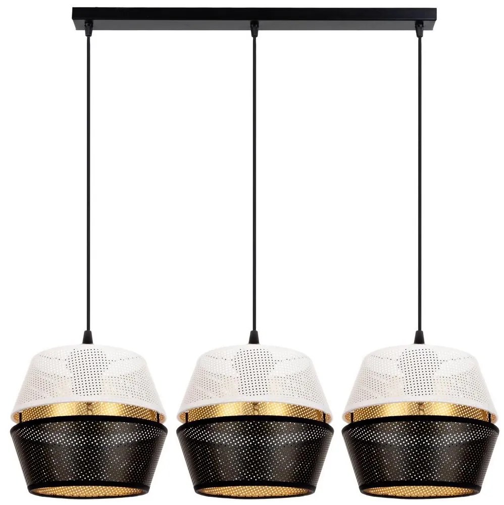Luster na lanku PARIS 3xE27/60W/230V biela/čierna/zlatá