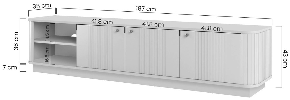 RTV skrinka Vesper 3D 187 cm na sokli - kasmír / čierne úchyty