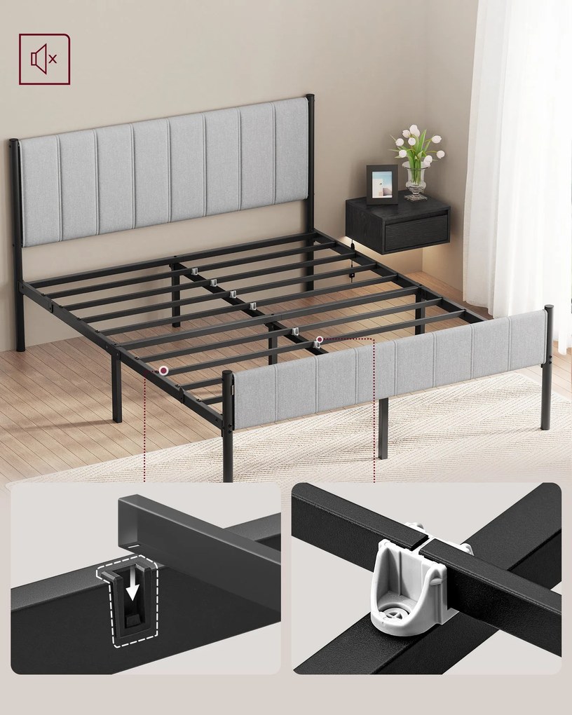 Rám manželskej postele VASAGLE 140 x 200 cm s oceľovými lamelami, sivá RMB975G01