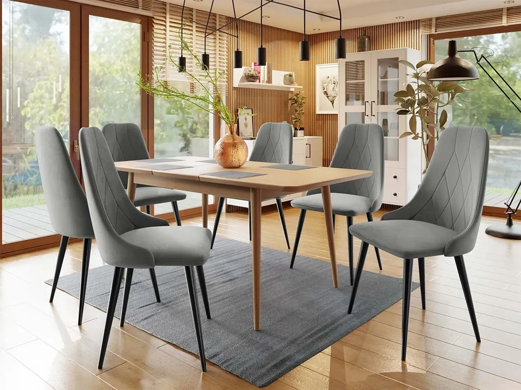 Rozkladací stôl Vidariko 140x80 so 6 kreslami ST91 02, Farby: čierna, Potah: Magic Velvet 2258