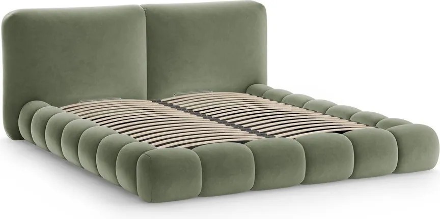 Zelená čalúnená dvojlôžková posteľ s úložným priestorom s roštom 200x200 cm Solange – Micadoni