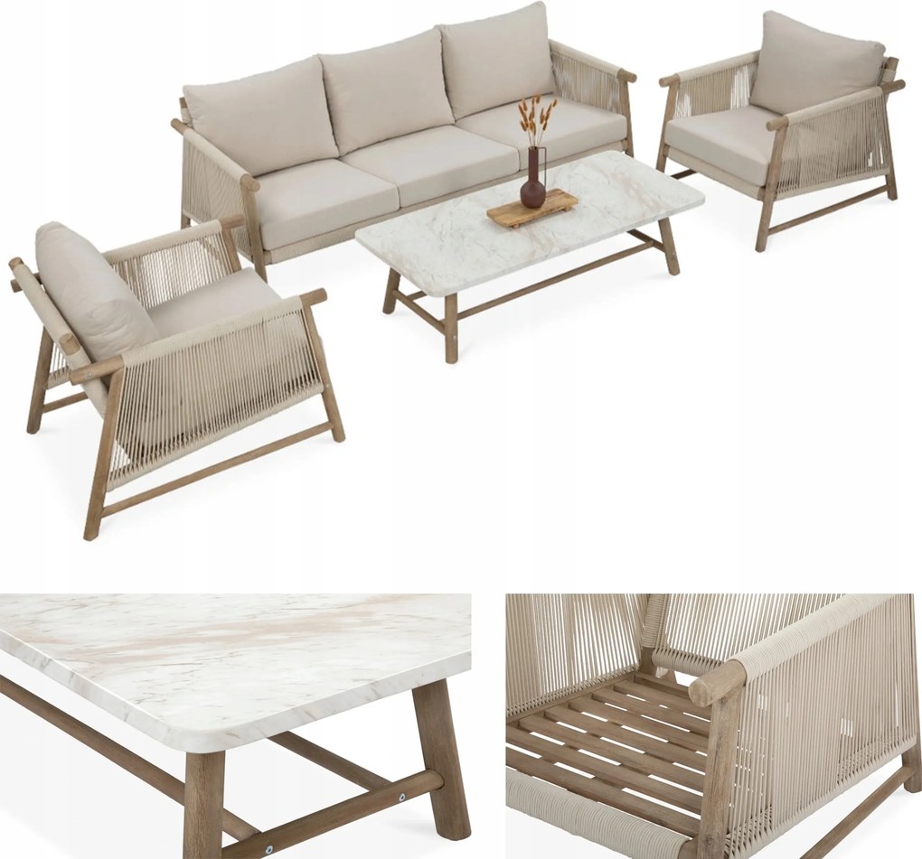 Sada dreveného záhradného nábytku na terasu a pohovku, stolík Legend Caffe 5os.