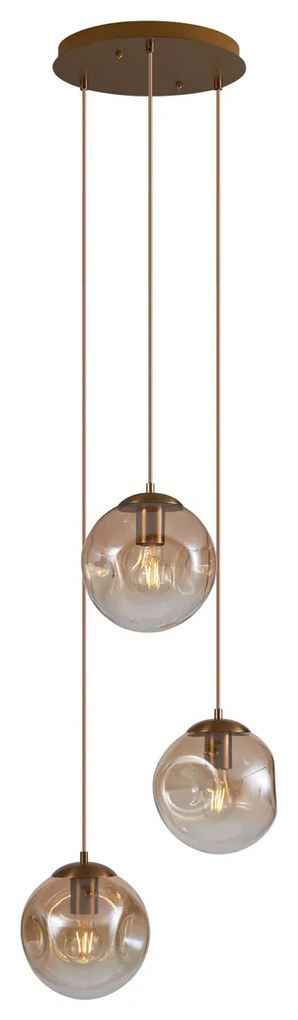 Art Deco závesná lampa mosadzná s jantárovým sklom 3-svetlá - Douglass