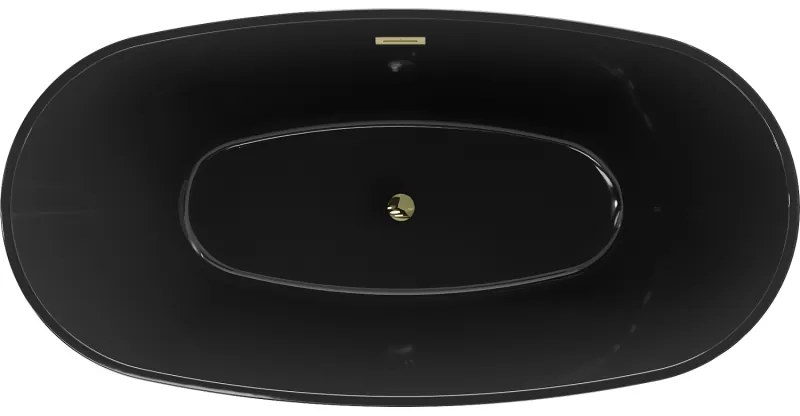 Mexen Eris, voľne stojaca vaňa 170 x 80 cm, čierna, zlatý lesklý prepad, 53441708070-50