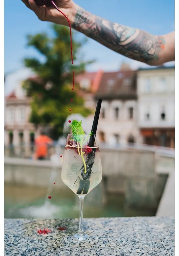 Sada 6 čiernych sklenených slamiek na pitie Vialli Design, dĺžka 20 cm