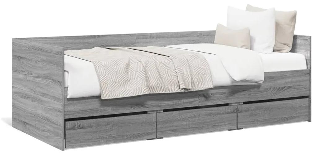 Denná posteľ so zásuvkami sivá sonoma 100x200 cm kompoz. drevo 3280816